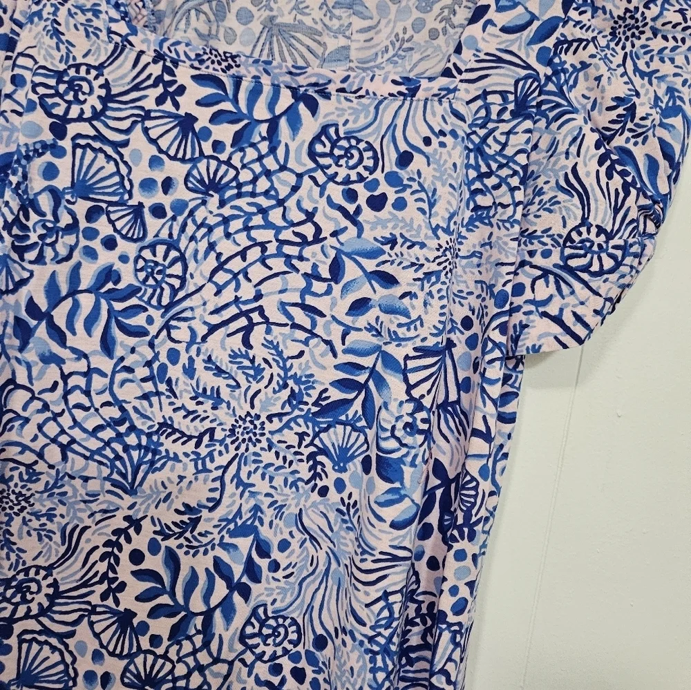 Lilly Pulitzer Haydn Mini Dress Short Puff Sleeve Blue Oceanscape Print Pink - Picture 3 of 8